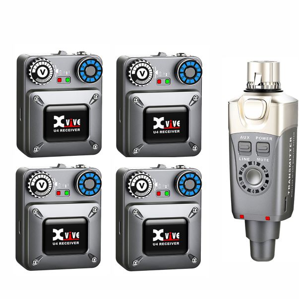with Transmitter and Beltpack Receiver Four receiver Xvive U4R4 Wireless In-Ear Monitoring System